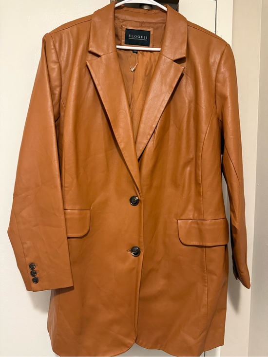 Eloquii Jackets & Blazers - Eloquii Tan Faux Leather Long Blazer